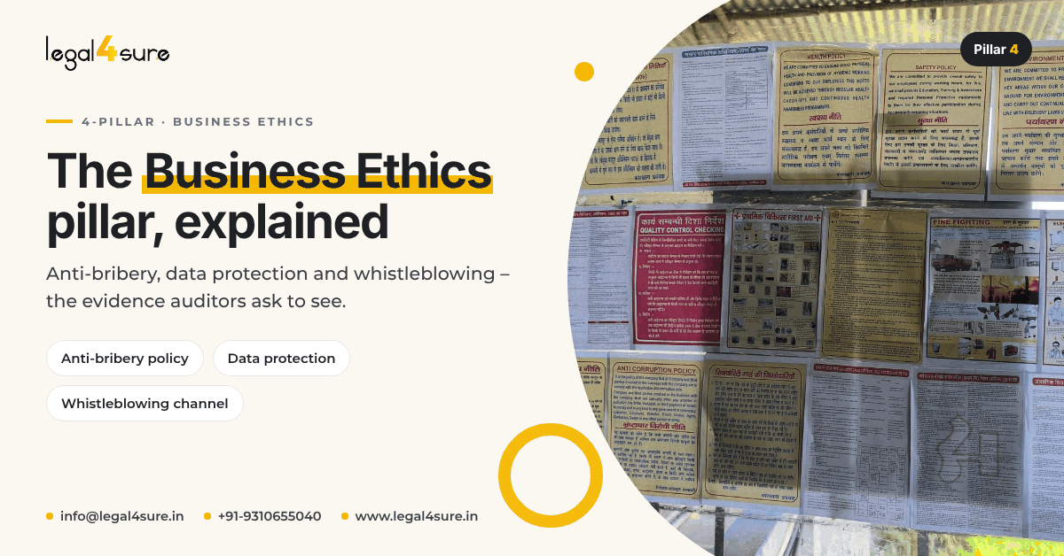 Factory notice boards showing policies – SMETA 4-pillar Business Ethics explained anti-bribery data protection