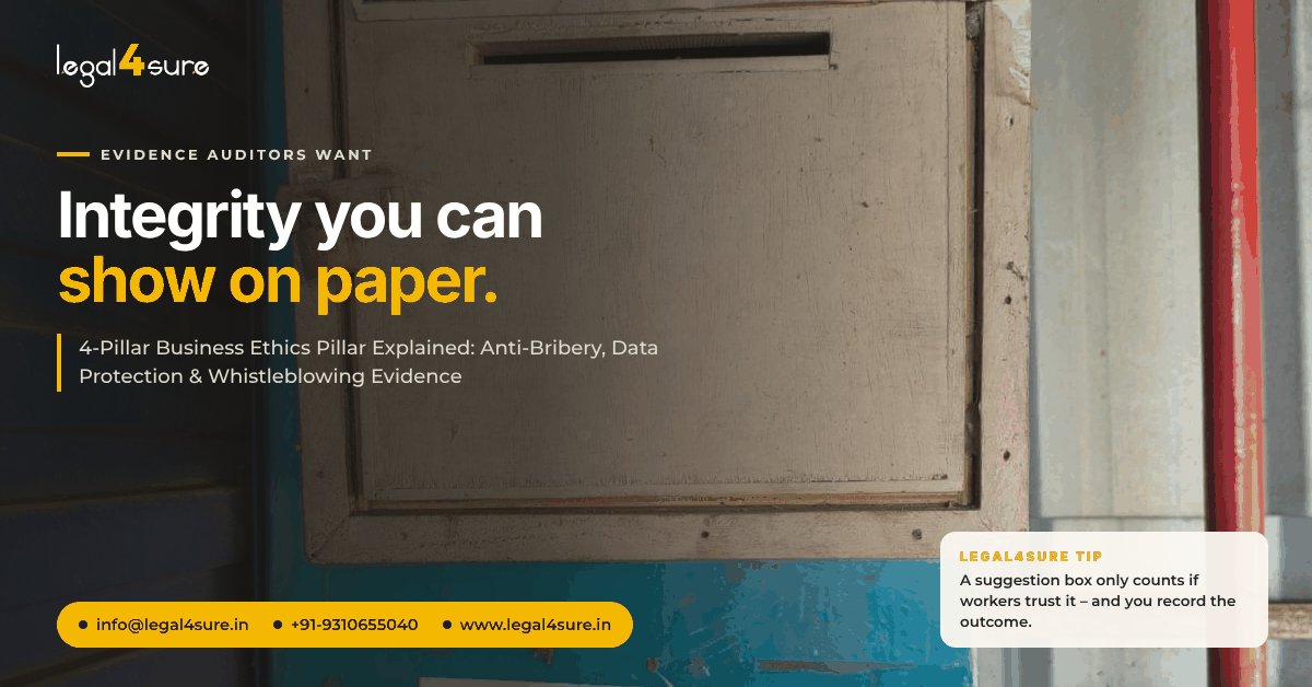 Sedex 4-Pillar Business Ethics Explained: Anti-Bribery, Data Protection & Whistleblowing Evidence Auditors Want 1 Suggestion box on factory wall – integrity you can show on paper for SMETA 4-pillar Business Ethics