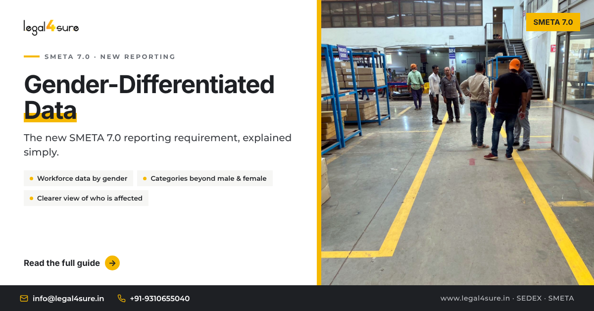 Warehouse workers discussing under SMETA 7.0 Gender-Differentiated Data reporting requirement by legal4sure