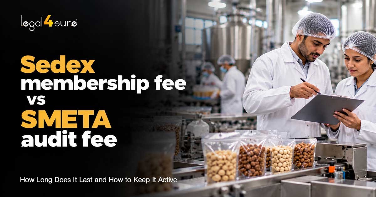 Sedex membership fee vs SMETA audit fee – factory workers checking clipboard near packaged nuts on conveyor belt