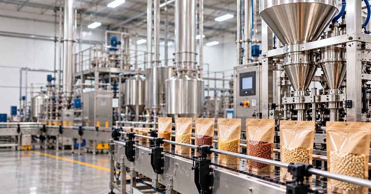 How to Pass a Sedex/SMETA Audit on the First Attempt 1 Automated packaging line with standing pouches of chickpeas, lentils and nuts on conveyor in modern food factory